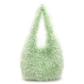 Sac à bandoulière chic en tricot duveteux vert clair pour femmes au design goutte minimaliste - Vert