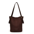 Bolso de hombro marrón oscuro en PU mate efecto ante con elegantes correas de cuero liso - Marrón