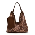Schicke Hobo-Tasche mit Leopardenmuster, passender kleiner Tasche und braunen Trägern - Leopard Kaffee