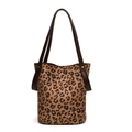Bolso saco con estampado de leopardo de cuero PU con correas de hombro dobles marrones - Leopardo Café