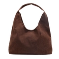 Minimalistische dunkelbraune Hobo-Schultertasche aus Samt-Wildleder mit Vintage-Design - Braun