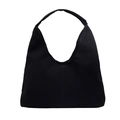 Minimalistische schwarze Hobo-Tasche aus Samt mit Ziernaht und breitem Henkel - Schwarz