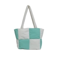 Gewatteerde nylon tote bag met dambordpatroon in wit en groen met gevoerd design voor dames - Groen