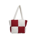 Gewatteerde puffer shopper met rood-wit ruitpatroon en gevoerde handgrepen - Rood