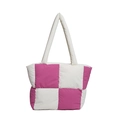 Gewatteerde dambord shopper in fuchsia en crème met zachte vulling en lange hengsels - Roze