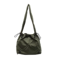 Bolso hobo de pana verde oscuro con cordón ajustable y correa de hombro plisada - Verde Militar