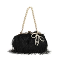 Bolso de hombro de piel sintética negra con asa de perlas y detalle de lazo - Negro