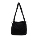 Bolso bandolera minimalista de pana negra con cierre de cordón y correa ancha - Negro