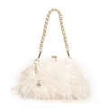 Elegante bolso de hombro de piel sintética blanca con asa de perlas y cierre dorado - Blanco