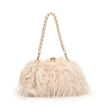 Bolso de hombro de piel sintética rosa con asa de perlas y colgante de mariposa - Caqui