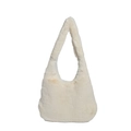 Borsa hobo minimalista in ecopelliccia bianca con morbida trama felpata e tracolla larga - Bianco