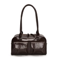 Chic dark brown faux leather shoulder bag with glossy finish and double pockets - Brown