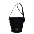 Minimalistische schwarze Canvas-Beuteltasche mit verstellbarem Lederriemen und Silberbeschlag - Schwarz