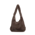 Borsa tote minimalista in ecopelliccia marrone con texture morbida e ampio manico integrato - Marrone