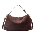 Sac à main minimaliste en daim marron foncé avec élégantes finitions dorées - café