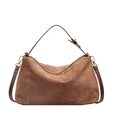 Sac hobo en cuir PU mat marron foncé avec fermeture éclair et détails dorés chic - Marron