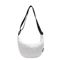 White quilted half-moon shoulder bag with adjustable black strap and brand label - Off-white