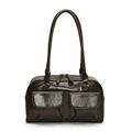 Fashion dark green glossy PU leather shoulder bag with double front flap pockets - Brownish Green