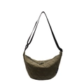 Army green quilted half-moon crossbody bag with adjustable wide nylon shoulder strap - Green