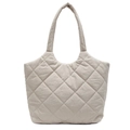 Borsa a tracolla trapuntata beige con cuciture a rombi e trama in tessuto soffice imbottito - Bianco Sporco