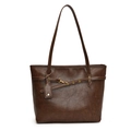 Chic dark brown PU leather tote bag with retro texture and gold buckle detail - Brown