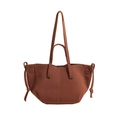 Bolso de hombro minimalista de cuero PU marrón con cordones laterales de nudo - Marrón