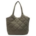 Minimalist olive green quilted tote bag with large diamond stitching and wide shoulder strap - Green
