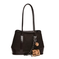 Schicker dunkelbrauner Woll-Shopper mit Lederbesatz und Leoparden-Anhänger-Accessoire - Braun