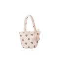 Chic quilted cotton handbag in cream featuring brown bear prints and lace trim - Bear Pattern Cream White