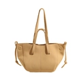 Bolso tote minimalista de piel PU beige con cordones decorativos y correas dobles - Amarillo