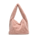 Chic pink faux fur tote bag with wide shoulder strap and soft fluffy texture for women - Pink
