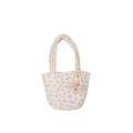 Pastel floral quilted cotton tote bag with white lace trim and plush ball accessories - Floral Pattern Cream White