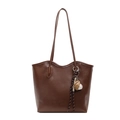 Stylish brown PU leather tote bag with long shoulder straps and baseball charm - Brown