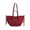 Bolso tote de PU color burdeos con nudos de cordón y asas dobles para el otoño - Rosa Rojo