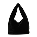 Minimalist black plush shoulder bag in soft faux fur material for autumn 2024 fashion - Black