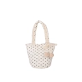 Cream quilted cotton tote bag with black polka dots and brown plush pom-poms - Polka Dot White