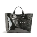 Fashionable black DuPont paper tote bag with white TOTE BAG print and glossy finish - One Size / Black