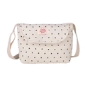 Minimalistische beige gewatteerde katoenen crossbodytas met zwarte stippen en riem - Wit