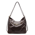 Zaino e borsa a tracolla versatile in pelle PU marrone scuro con texture vintage e cinturino - caffè