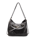 Elegante borsa tote in pelle PU nera vintage con fibbie in bronzo e tracolla regolabile - Marrone Scuro