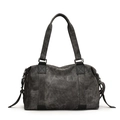 Minimalist charcoal grey canvas tote bag with black faux leather patches and straps - Black
