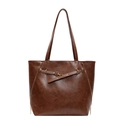 Bolso tote de cuero PU marrón oscuro de moda con cremalleras laterales y hebillas de metal - Tostado