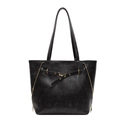 Bolso tote retro negro mate con cremalleras doradas laterales y hebillas decorativas - Negro