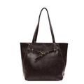 Bolso tote minimalista de cuero PU marrón oscuro con cremalleras metálicas decorativas - café