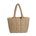 Stylische khakifarbene gesteppte Nylon-Einkaufstasche mit gepolsterten Tragegriffen - Khaki