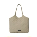 Beige Tragetasche mit Herzsteppung und Markenetikett in minimalistischem Herbstdesign - Khaki