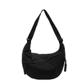 Minimalist black crescent crossbody bag with adjustable strap and braided zipper details - Black