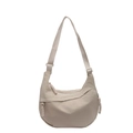 Beige crescent dumpling crossbody bag with adjustable wide strap and pleated nylon texture - Off White