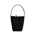 Minimalistische schwarze matte PU-Leder Eimertasche mit schmalem Riemen und Bindeband - Klein / Schwarz