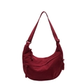 Women's burgundy nylon crossbody dumpling bag with multiple zippers and woven knot pulls - Burgundy